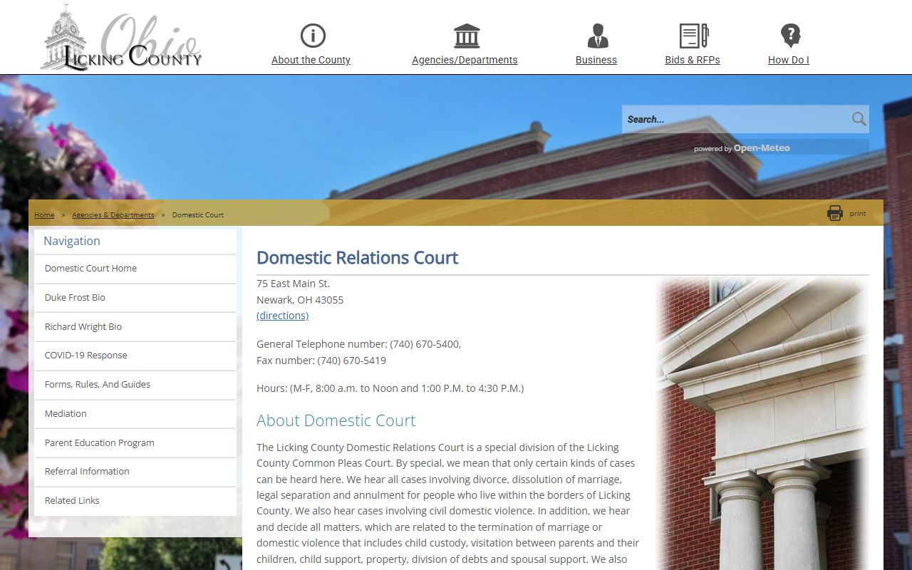 Newark Ohio Licking County domestic relations divorce records
