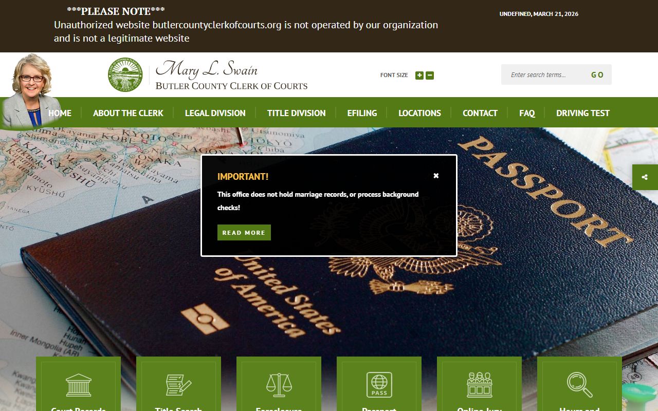 Butler County Clerk of Courts divorce records page