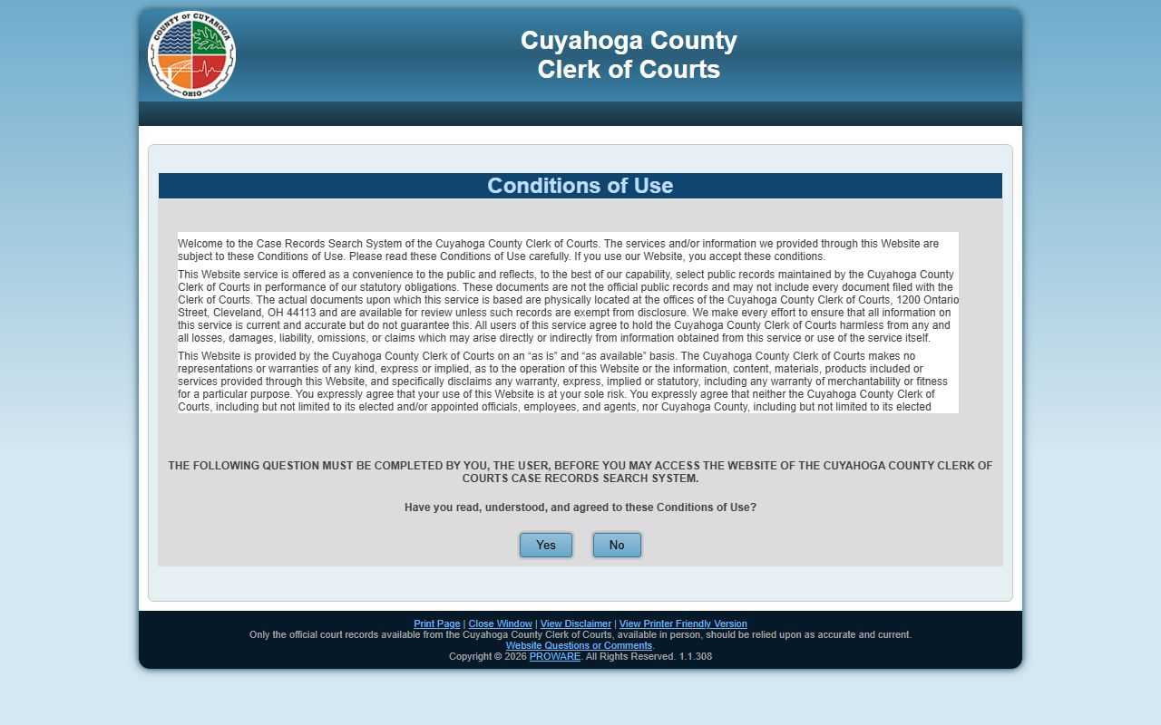 Cuyahoga County Clerk of Courts public access portal for divorce records