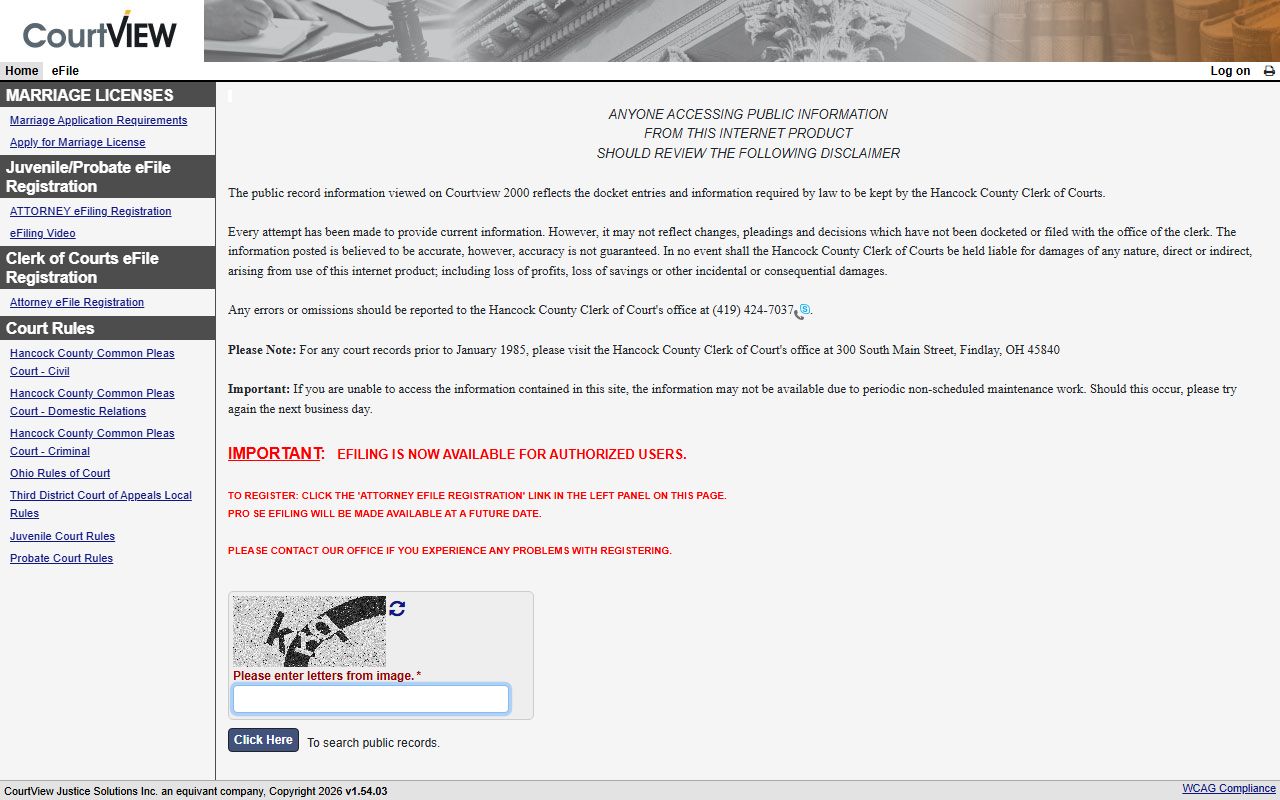 Hancock County Courts online portal for divorce records