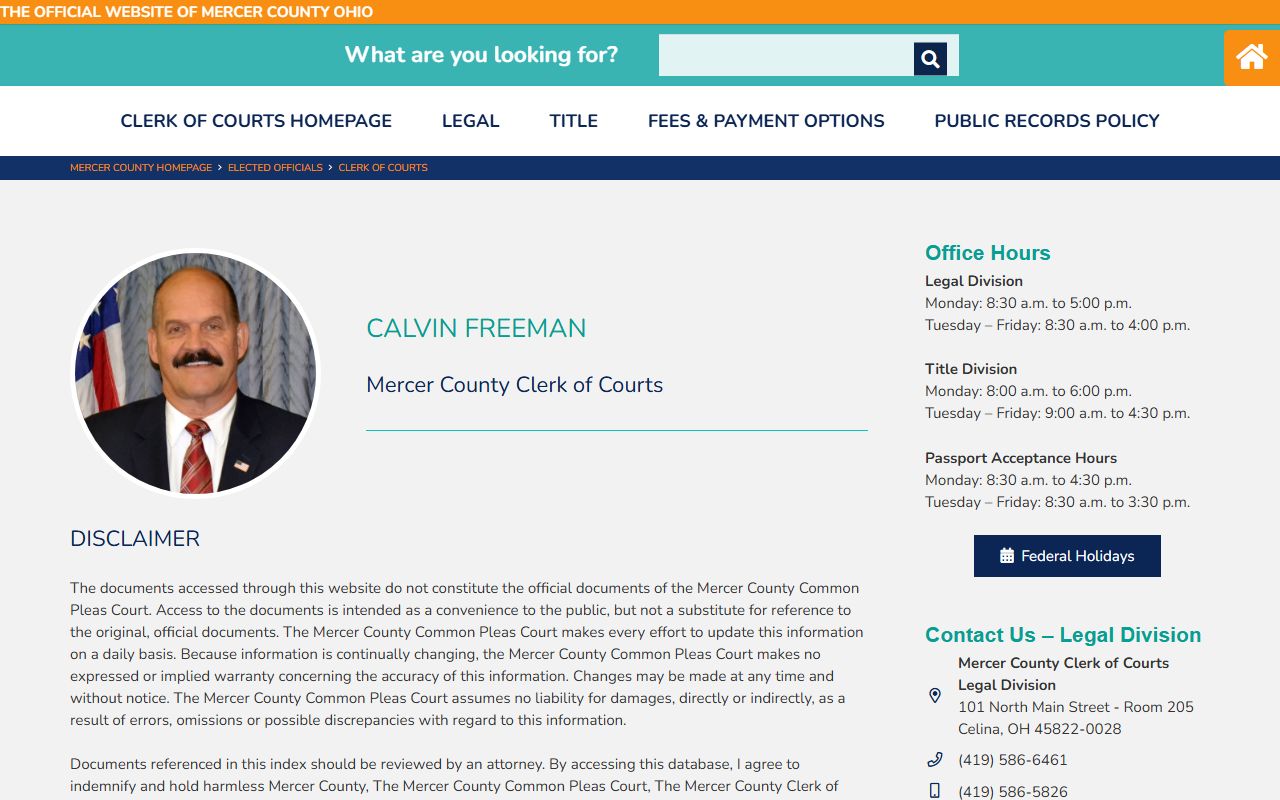 Mercer County Clerk of Courts divorce records page