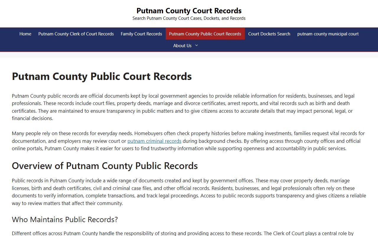 Putnam County court records portal for divorce records