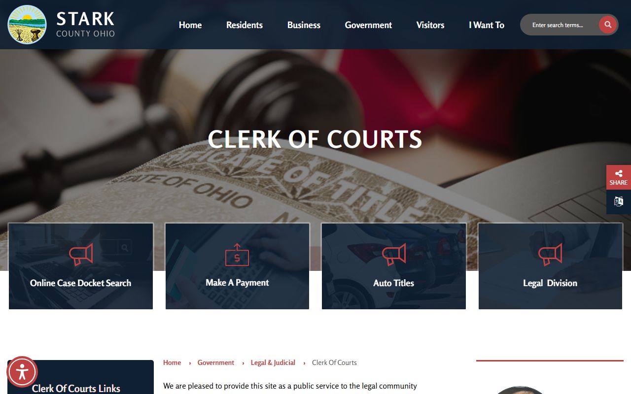 Stark County Clerk of Courts website for divorce records