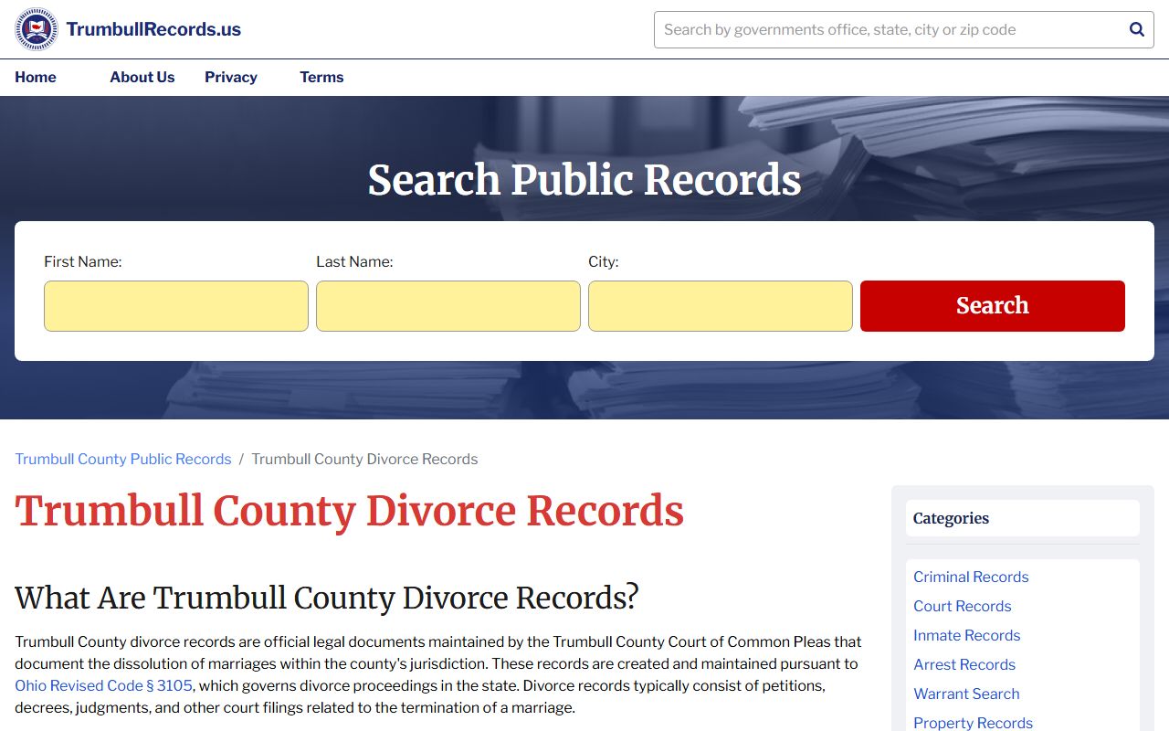 Trumbull County divorce records information