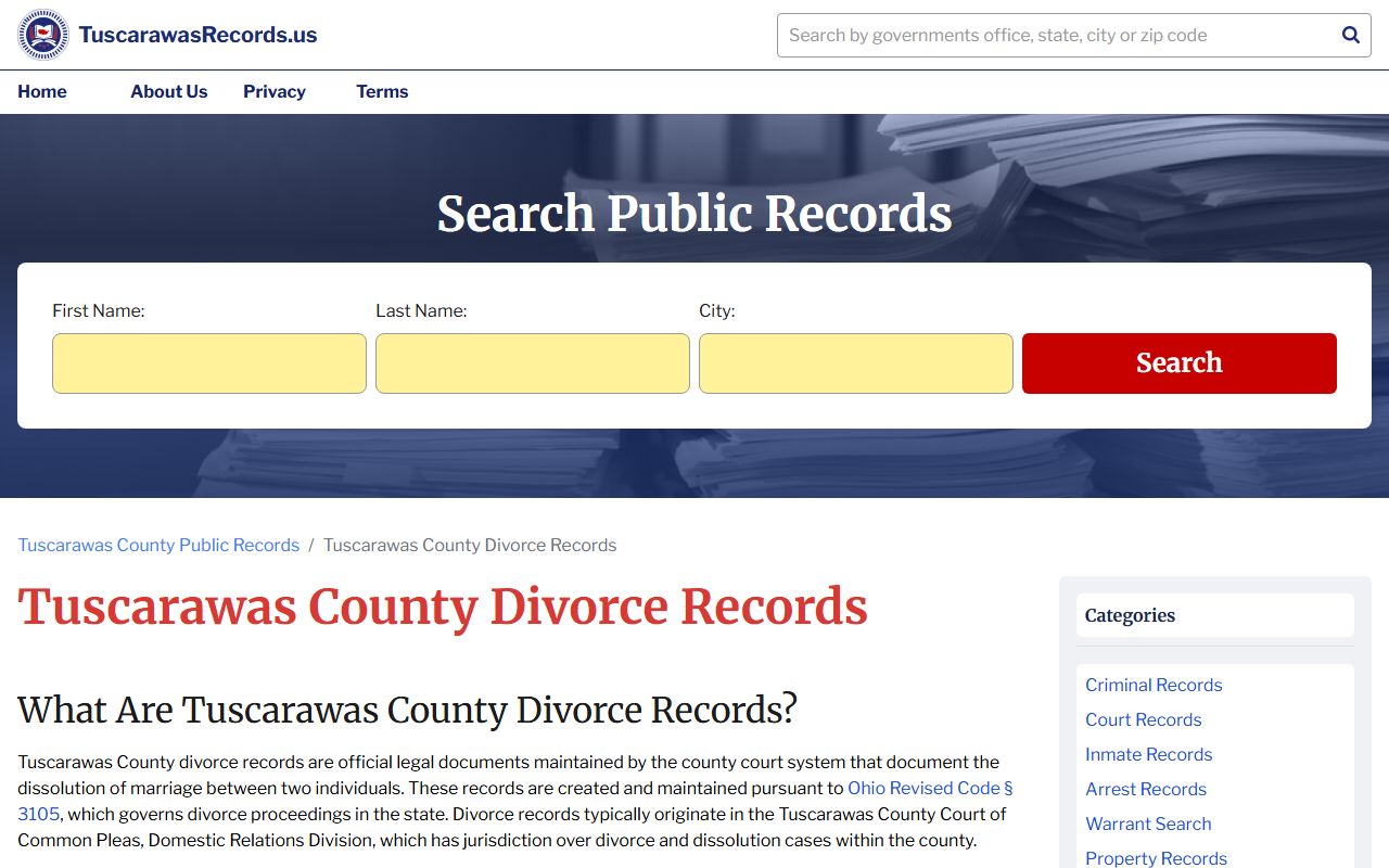 Tuscarawas County divorce records information