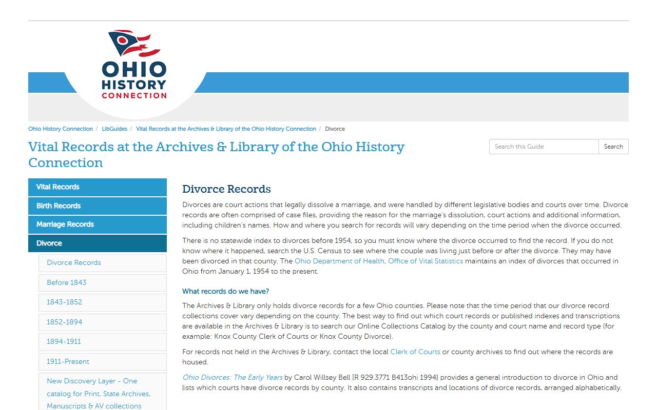 Ohio History Connection Archives for Paulding County divorce records